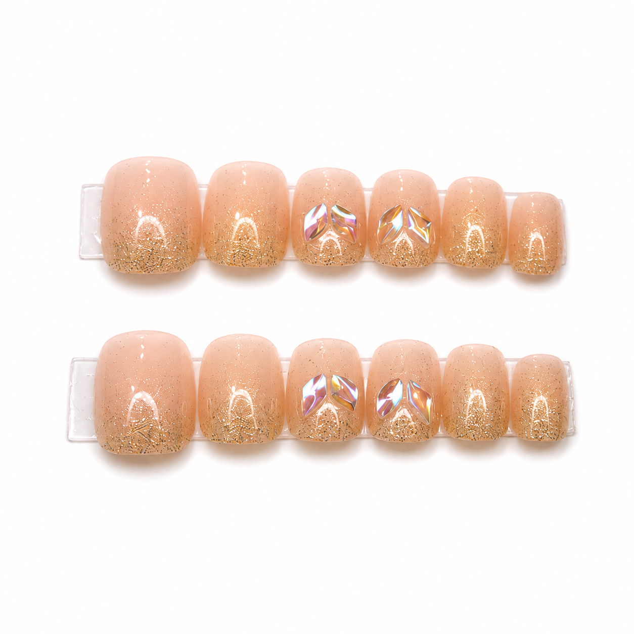 Peach Gold Glitter Crystal Ombre