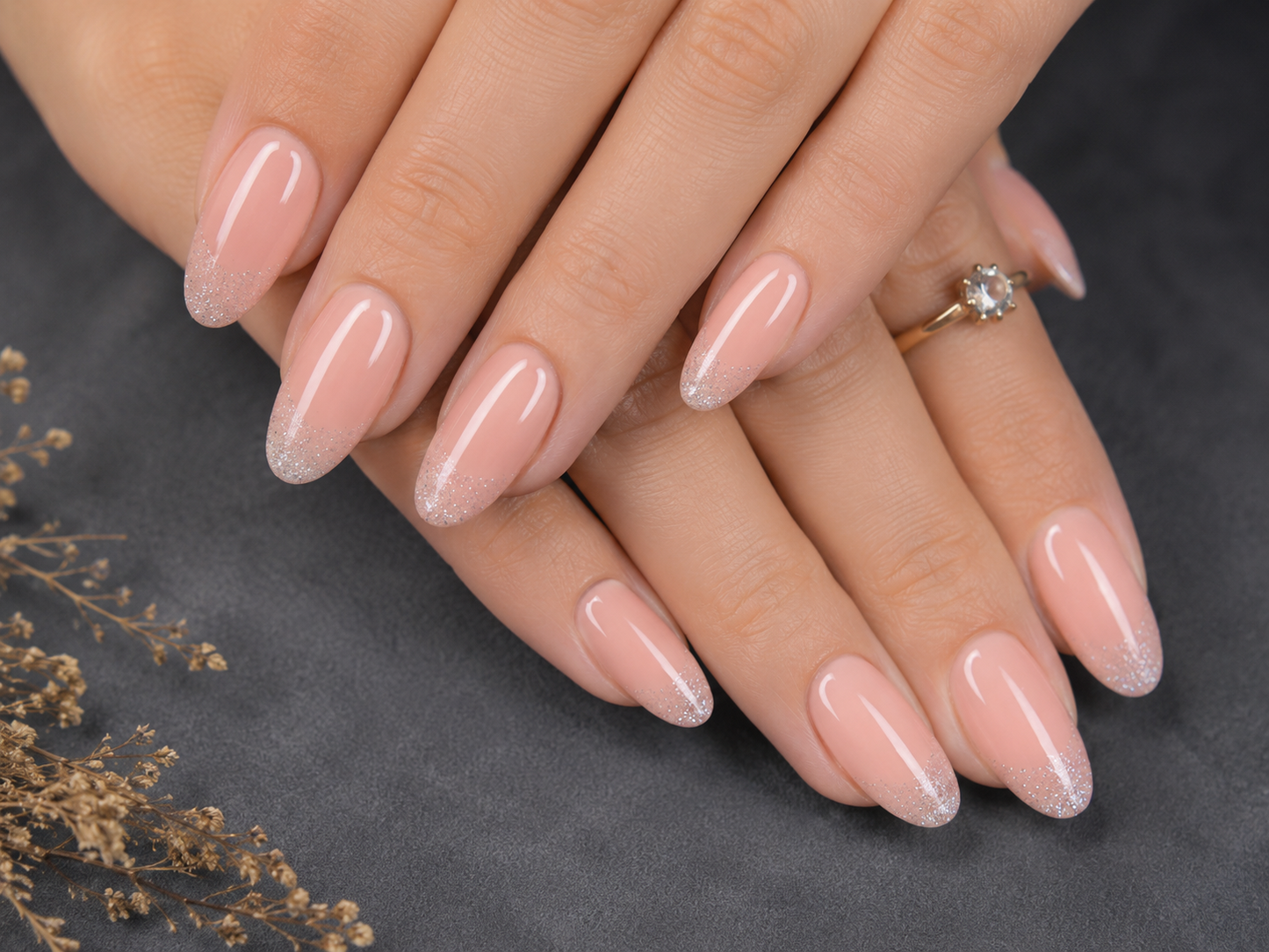 Peach Silver Glitter Tip