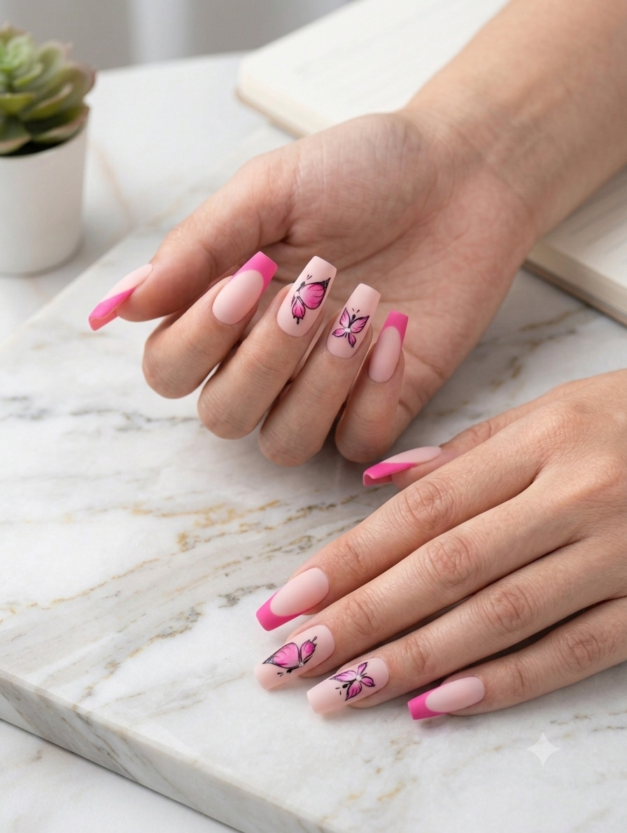 Hot Pink Butterfly French