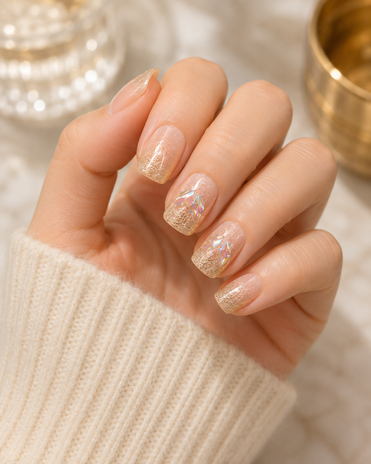 Peach Gold Glitter Crystal Ombre