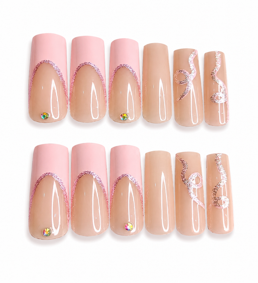 Pink Glitter Swirl French
