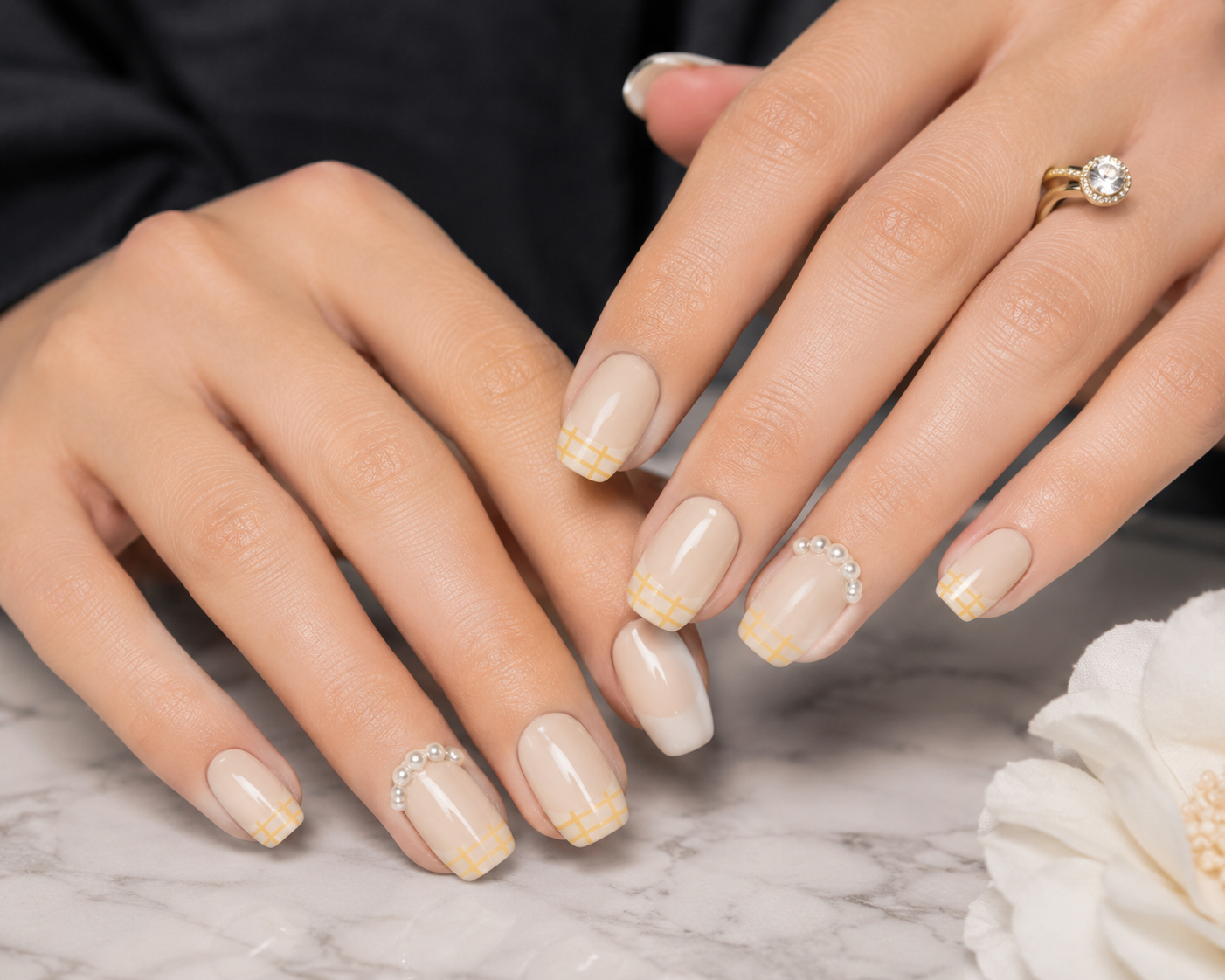 Nude Yellow Plaid Pearl