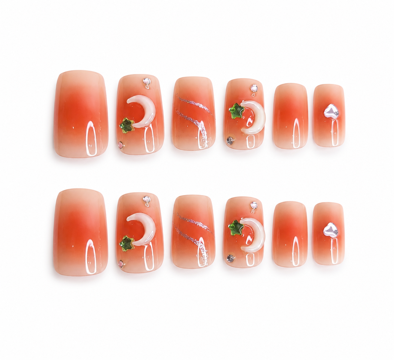 Orange Ombre Moon Star Charm