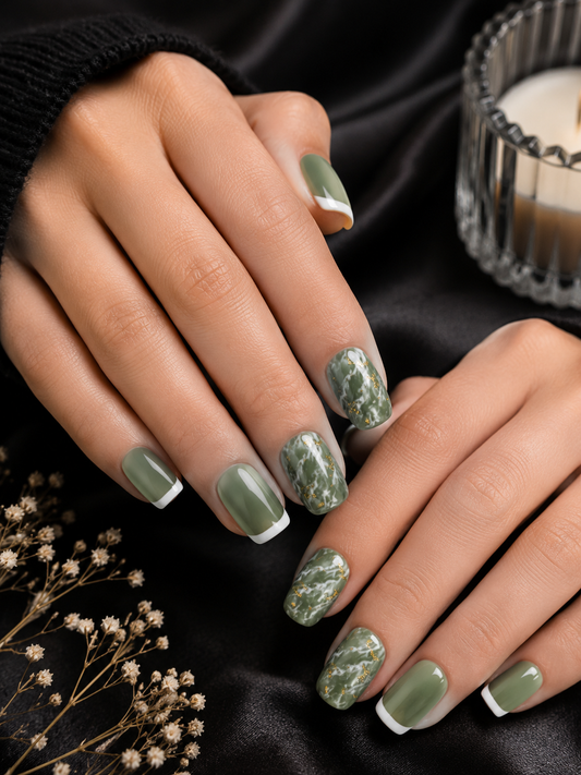 Sage Marble Gold Foil French